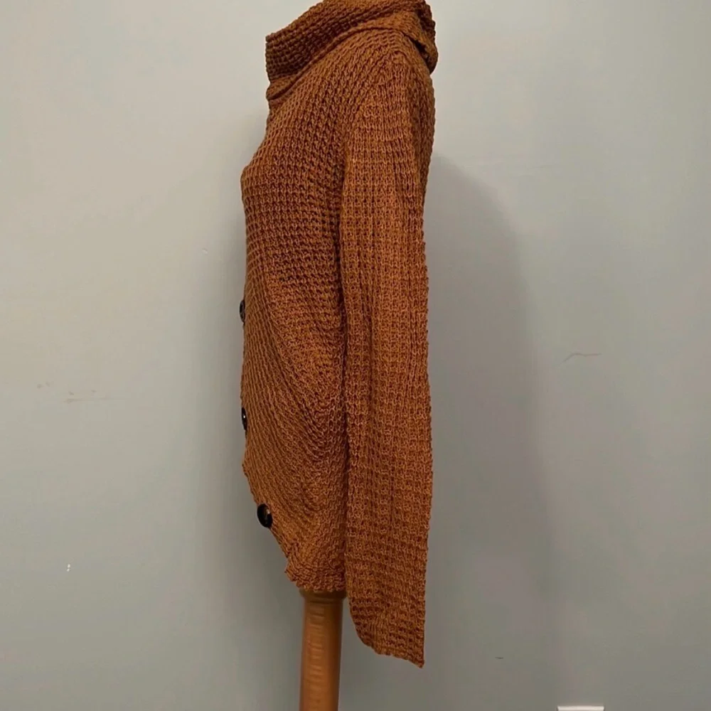 Cozy Brown Asymmetrical Button Sweater - Picture 6 of 7